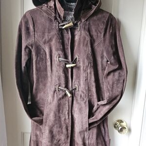 Bradley Bayou Women's Genuine Suede Toggle Coat - Rich Brown
